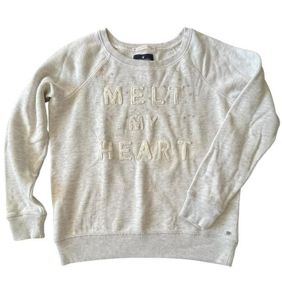 American Eagle gray cotton sweatshirt with "melt my heart" design #casualwear - Picture 1 of 7